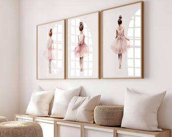 Ballerina Watercolor Print Set: Blush Pink Ballet Nursery Decor (Digital Download)