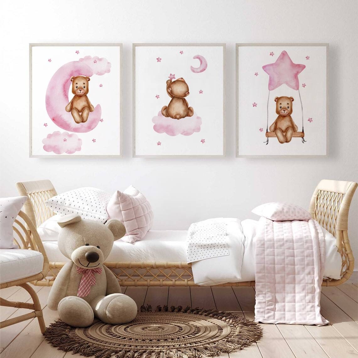 Adorable Watercolor Teddy Bear Nursery Wall Art - Set of 3 Prints ...
