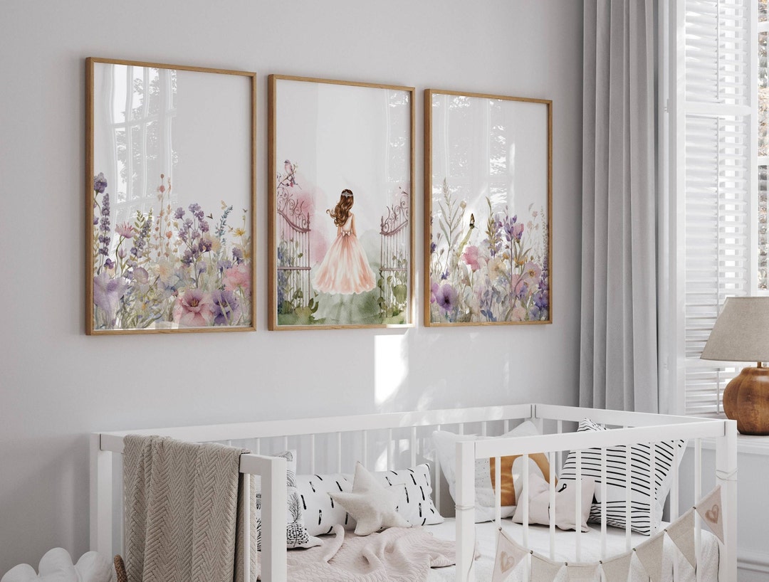 Set of 3 Girl Princess Nursery Prints, Wildflower Fairytale Nursery ...