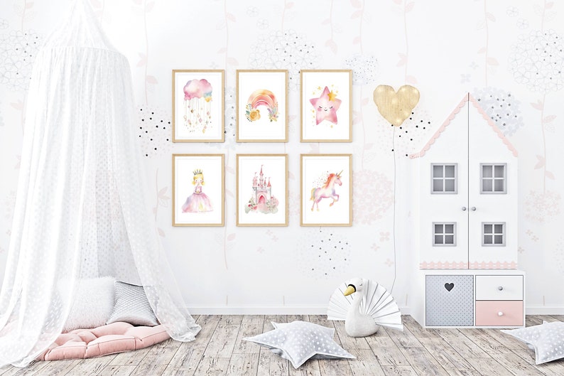 Whimsical Nursery Art Prints: Set of 6 Digital Downloads, Princess Wall ...