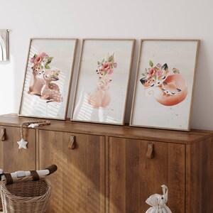 My Forest Baby: Woodland Mother and Baby Animals Digital Prints. Set of 3 Nursery Art.