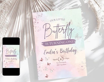 Editable Butterfly Birthday Invitation Butterfly Invitation Garden Floral Flowers Rose Gold Girl Download Printable Template