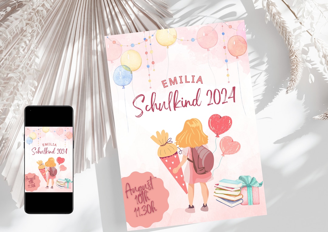  Foto zu Einschulung Karte, Einladung Einschulung, Schulkind 2024, 2024 School 