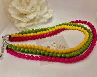 Vibrant Multi Strand  Glass Beaded Necklace