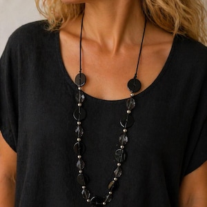Long Resin Acrylic Beaded Necklace – 36 Inch Statement Jewelry