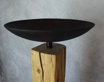 Altholz Balken mit Schale aus Metall | Holzstele | Upcycling Holzdekoration