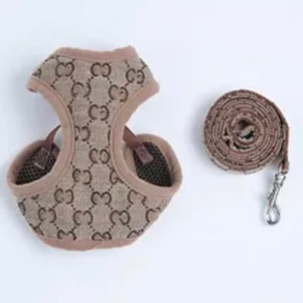 Poochie Pet Harness & Leash Set for Dog or Cat Khaki