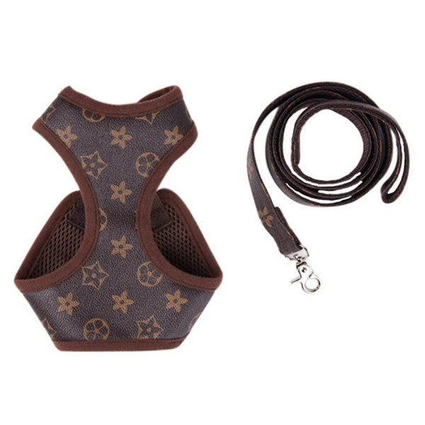 Louis Pawtton Pet Harness & Leash Set for Dog or Cat brown and tan