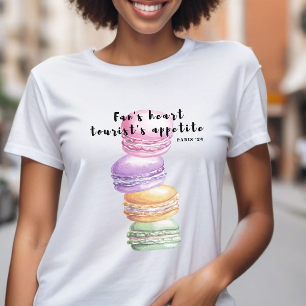 Paris Macarons Lover Travel T-shirt Gift For Foodie Trip To Europe Outfit Summer Games Vacation Chic Style Sweet Dessert Matching Gals