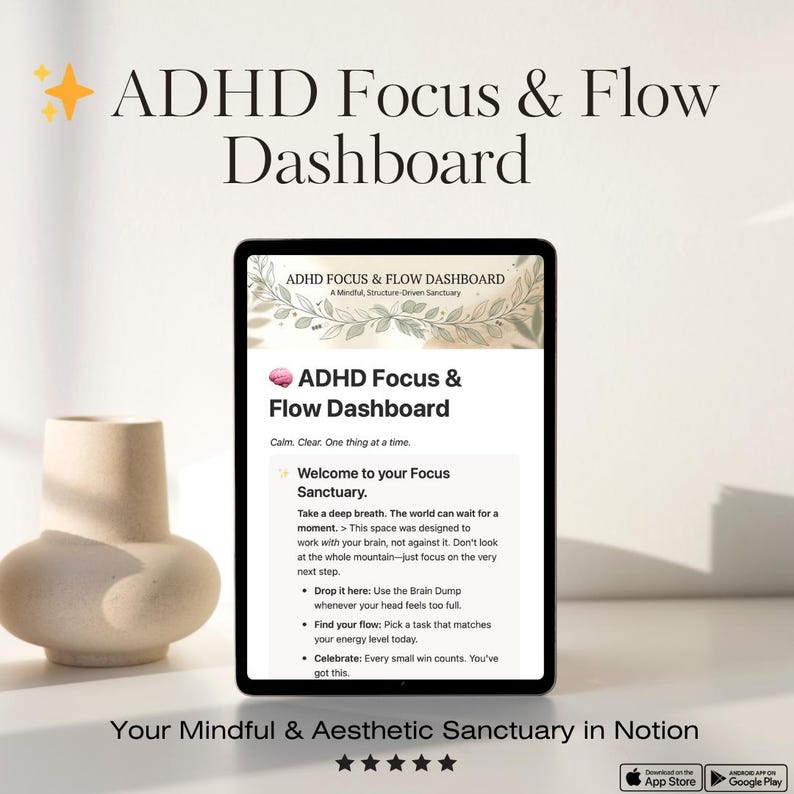 ADHD Notion Template | ADHD Planner Digital Brain Dump Focus Dashboard ...