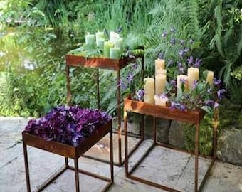 Table square metal rust 40/50 cm 40/45/50 cm high frost-proof solid design plant table candle table coffee table side table