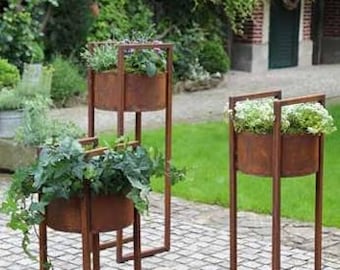 Flower column fire bowl planter metal rust Ø 37 cm H. 115/95/75 cm frost-proof solid design plant column