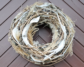 Couronne de fleurs séchées PIÈCE UNIQUE Couronne de porte Couronne de table Couronne de perles Couronne naturelle blanc naturel Dure des années Couronne de printemps 50 cm