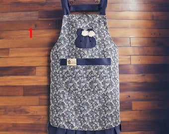 4 Style Gathering Garden Apron Fashion Bamboo Cotton Strap Apron Home Kitchen Cleaning Cooking Women's Overalls Work Clothes