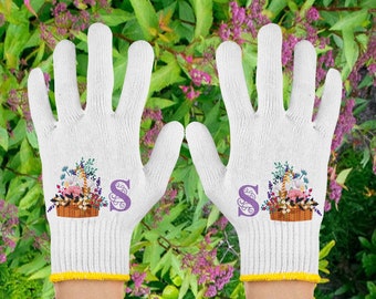 Personalized Initials for Garden Gloves, Flower Basket Gloves, Outdoor Activities Gloves, Garden Gloves for Grandma or Grandpa, Wedding Gift