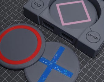 Holographic Gaming Coasters | Classic Grey/Black PS with Case | 3d Printed