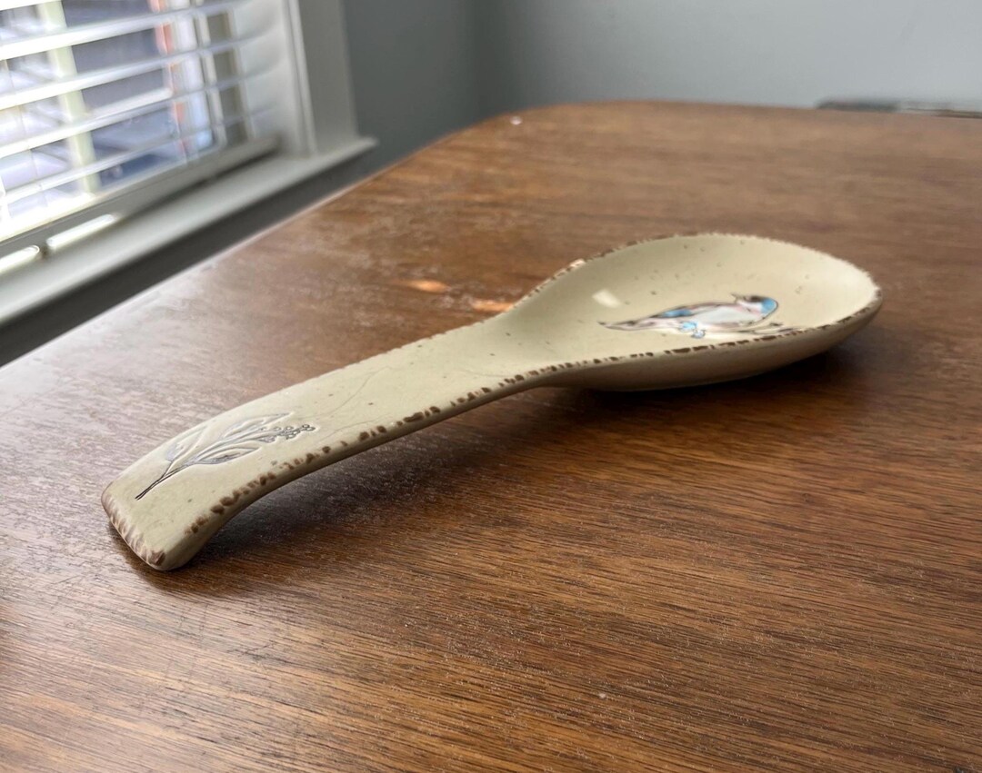 Rustic Silverware Rests Rustic Stoneware Spoon Rest Bluebird on Branch Embossed Design ...