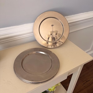 Vintage Pottery Barn Harrison Chargers 4 Pc Set 11.5" Silver Stainless Steel Plate Chargers