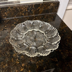 Anchor Hocking Glass Deviled Egg Plate – Scalloped Shell MCM Platter