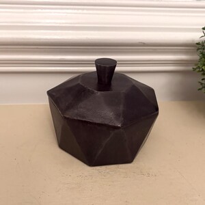 Faceted gray / black metal geometric lidded box with matching sculptural top knob 6" Diameter Trinket box Catchall Gifts for Him