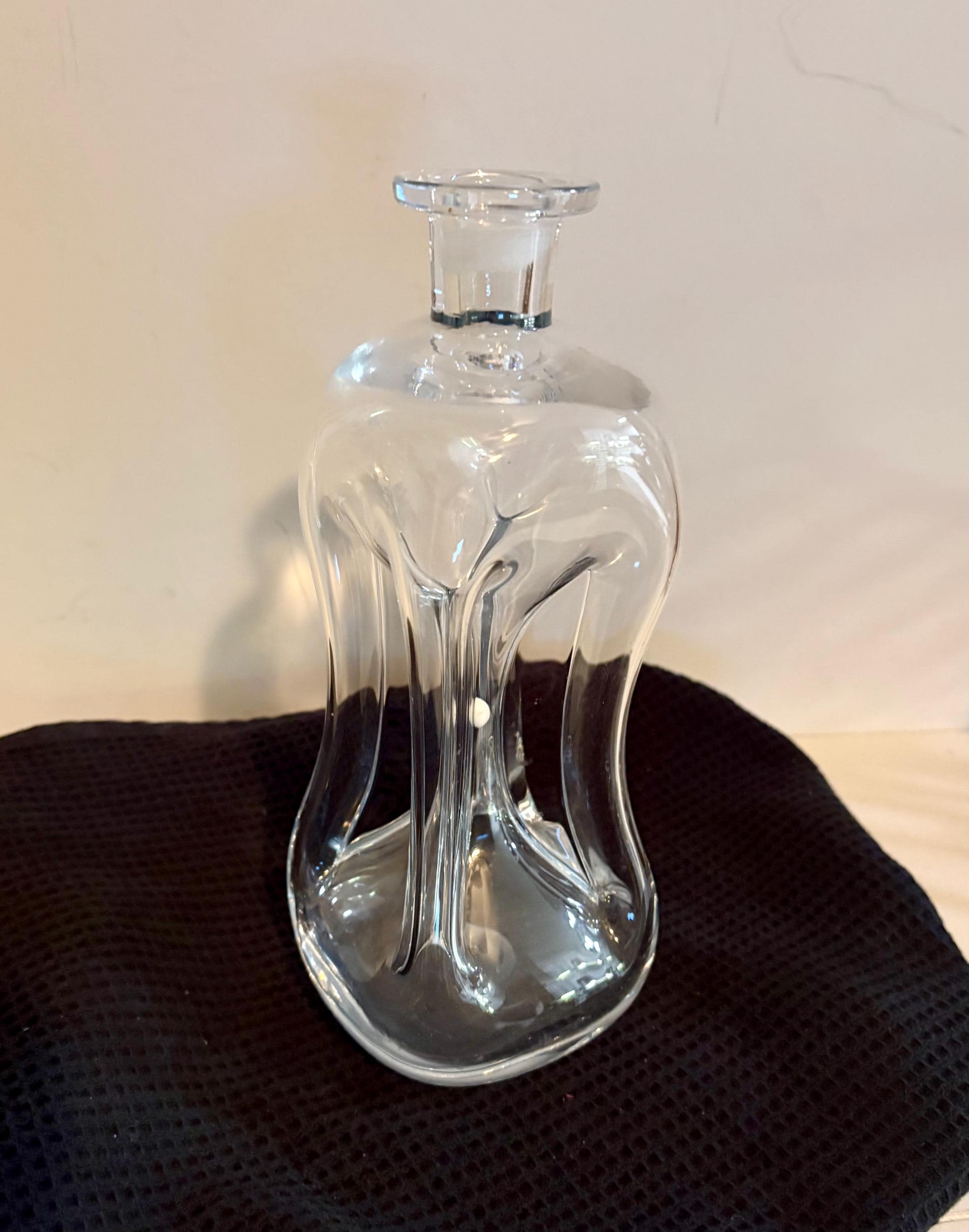 Vintage 1960s Glass Decanter Holmegaard 'Kluck Kluck' Clear glass spirits decanter.  9.5 x 3.75”W. Barware Liquor Bottle