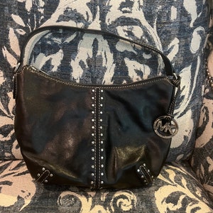 Michael Kors studded black shoulder bag. Bedford Leather Satchel. Vintage Bag.