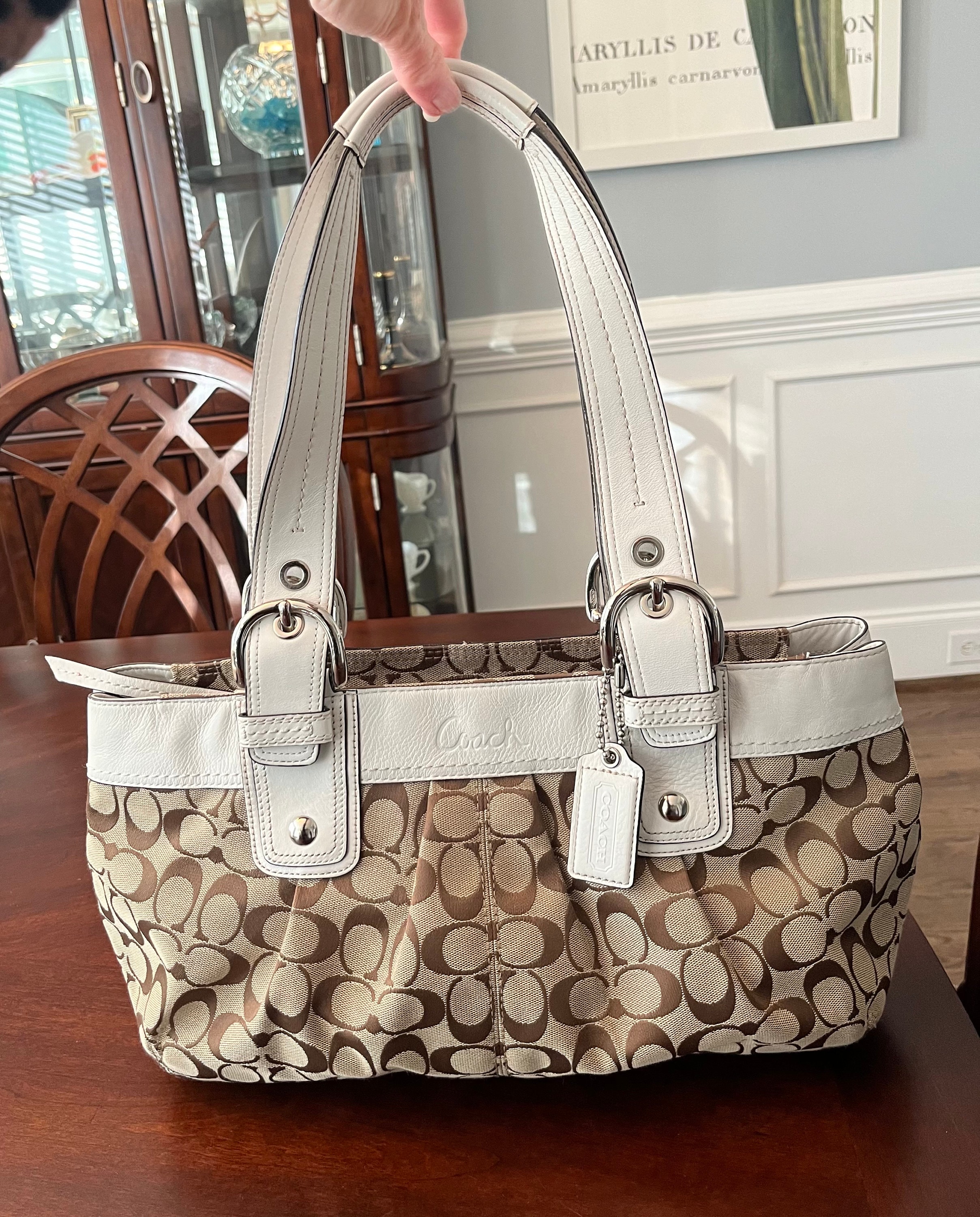 Authentic COACH F13742 Soho Signature Pleated Bag in White Leather