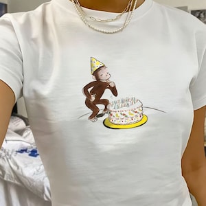 Birthday Cake Baby Tee, Birthday Girl Shirt, Retro Cake, Coquette, Retro Graphic Tee, Y2k, 90s Clothing, Pinterest Aesthetic image 1