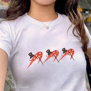 Vintage Shrimp Baby Tee, Coquette Baby Tee, Coastal Girl, Seafood Platter, Retro Graphic Top, Y2K Aesthetic Shirt, 90s Pinterest Aesthetic