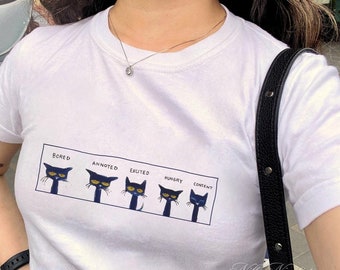 Cool Cat Moods Baby Tee, Cartoon Vintage Y2k Top, Goth Punk Baby Tee, Cute Baby Tee, 90s Retro Graphic Top, Grunge Pinterest Aesthetic