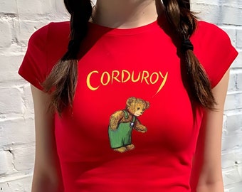 T-shirt da bambino con orsacchiotto, civetta con orso, top grafico vintage, estetica Pinterest, stile anni '90, camicia rossa Y2K, estetica carina, illustrazione retrò