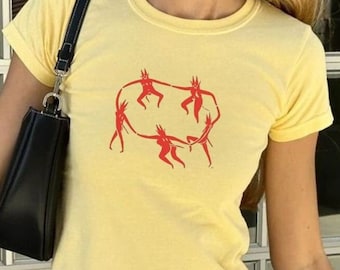Matisse Dancing Devils Baby Tee, Vintage Demon Top, Coquette Baby Tee, Baby Tee Y2k, 90s Retro Graphic Top, Cool Grunge Pinterest Aesthetic