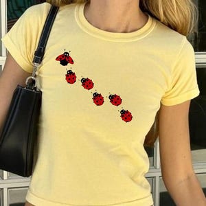 Lady Bug Baby Tee, Cute Lady Bug Tee Shirt, Insect Cottagecore Top, Coquette Tshirt, Retro Graphic, Pinterest Aesthetic, Y2k 90s Style