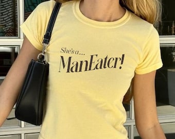 Man Eater Baby Tee, Cute Vintage Tee, Coquette Tshirt, Retro Graphic, Pinterest Aesthetic, Y2k 90s Style, Women&#39;s Fitted Tee, Trendy Shirt