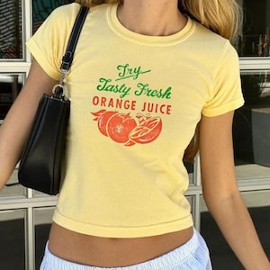 T-shirt bébé vintage jus d'orange, joli t-shirt bébé rétro, graphique vintage, esthétique Pinterest, haut des années 90, graphique rétro de l'an 2000, style coquette