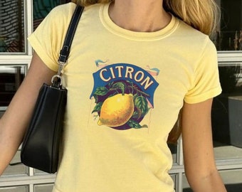 Vintage Lemon Baby Tee, Cute Citrus Fruit Tee, Cottagecore Babytee, Coquette Tshirt, Retro Graphic, Pinterest Aesthetic, Y2k 90s Style