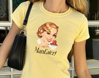 Man Eater Baby Tee, Halloween Vintage Y2k Top, Goth Punk Baby Tee, Babytee Y2k, 90s Cute Retro Graphic Top, Grunge Pinterest Aesthetic