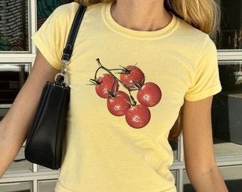 Tomato Girl Baby Tee, Coquette Style, Vintage Graphic, Cottagecore, Fruit Shirt, Pinterest Aesthetic, 90s Top, Babytee Y2K, Retro Graphic