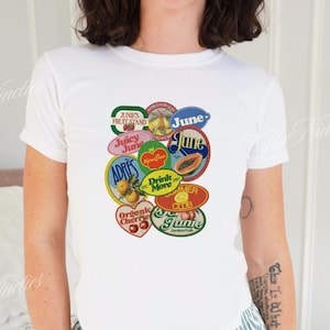 Vintage Fruit Stickers Baby Tee, Cute Fruit Tee, Cottagecore Babytee, Coquette Tshirt, Retro Graphic, Pinterest Aesthetic, Y2k 90s Style