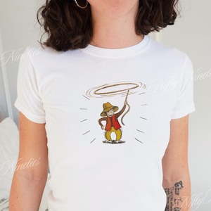Cute Cowboy Baby Tee, Vintage Western Tee, Y2K Shirt, Country Aesthetic Baby Tee, Cartoon Tshirt, Retro Tee, 90s Top, Pinterest Aesthetic