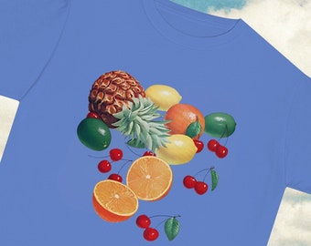 Retro Fruits Baby Tee, Aesthetic Fruit, Baby Tee Y2k, Cottagecore, Coquette, Vintage Graphic, 90s Tshirt, Blue Tee, Pinterest Aesthetic