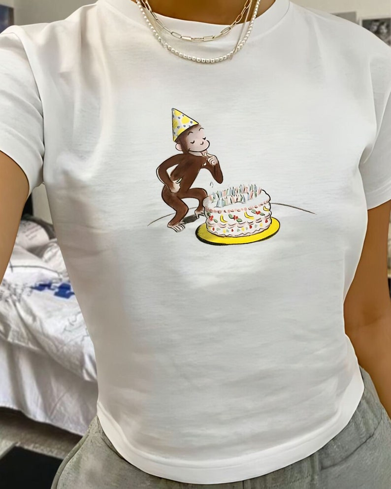 Birthday Cake Baby Tee, Birthday Girl Shirt, Retro Cake, Coquette, Retro Graphic Tee, Y2k, 90s Clothing, Pinterest Aesthetic image 1