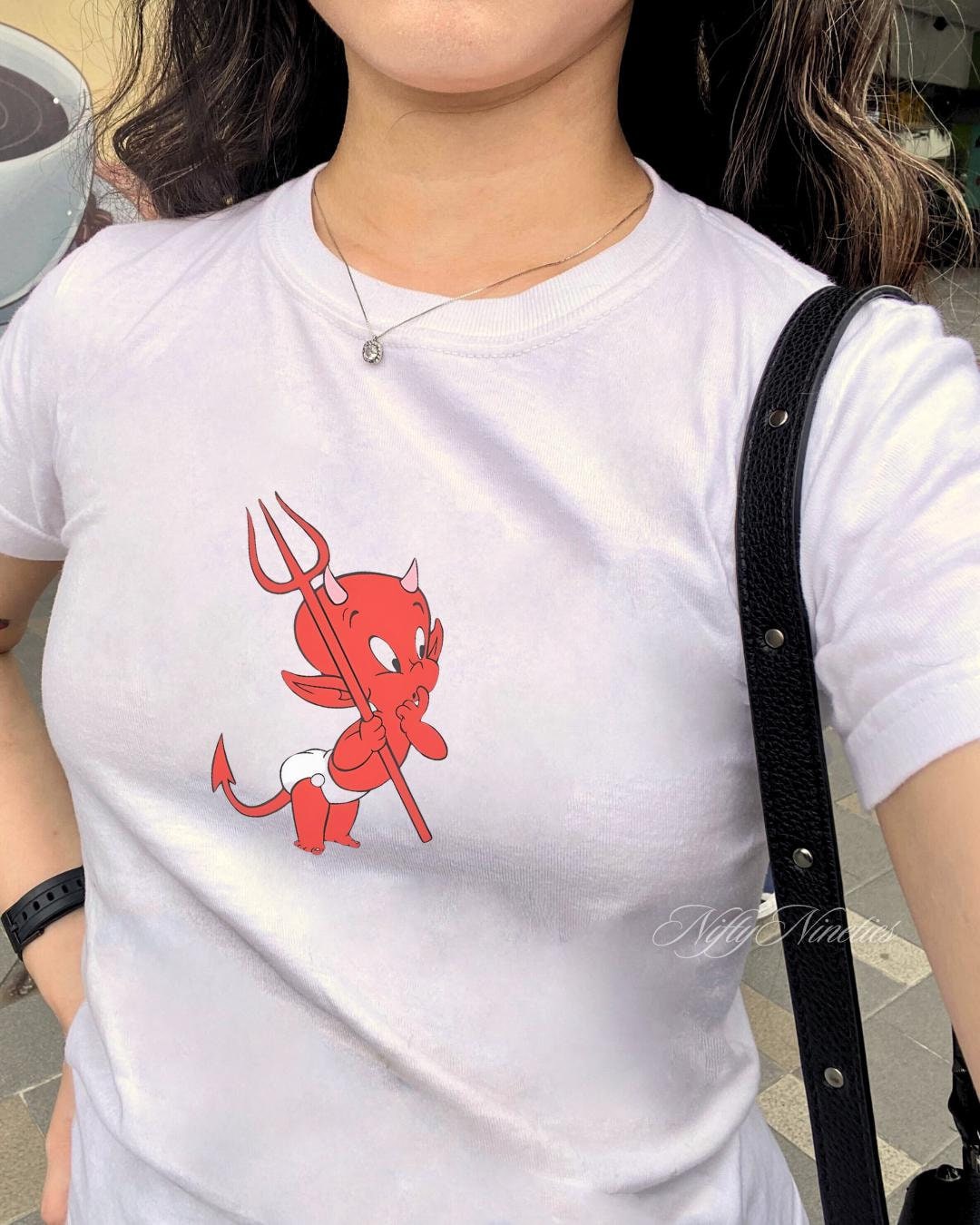 Retro Little Devil Baby Tee, Cute Demon Shirt, Coquette Style, Y2k