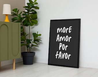 More Amor Por Favor Vertical Print Trendy Girly Love Wall Art Bedroom Dorm Room Aesthetic Handwritten Quote