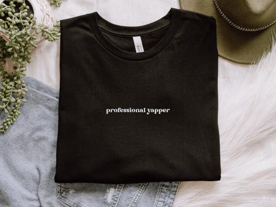Professional Yapper Funny Text Minimal Tee Shirt Social Butterfly Communication Black and White Minimalistic Trendy TShirt ADHD