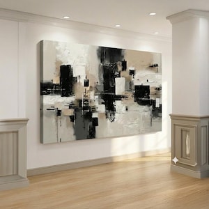 Framed Abstract Canvas Print | Beige & Black  Wall Art oversize cancas