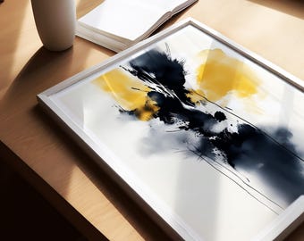 Yellow and Black Abstract Canvas Print – Modern Giclée Wall Art