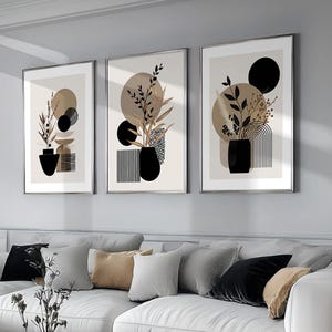 Beige Botanical Prints Set: Minimalist Abstract Line Art, Neutral Decor