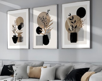 Beige Botanical Prints Set: Minimalist Abstract Line Art, Neutral Decor