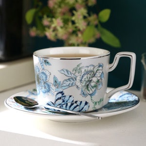 Creative ceramic tea set Ink blue and white afternoon tea set Ceramic tea set Ceramic coffee set Coffee cup and saucerflower tea set zdjęcie 5